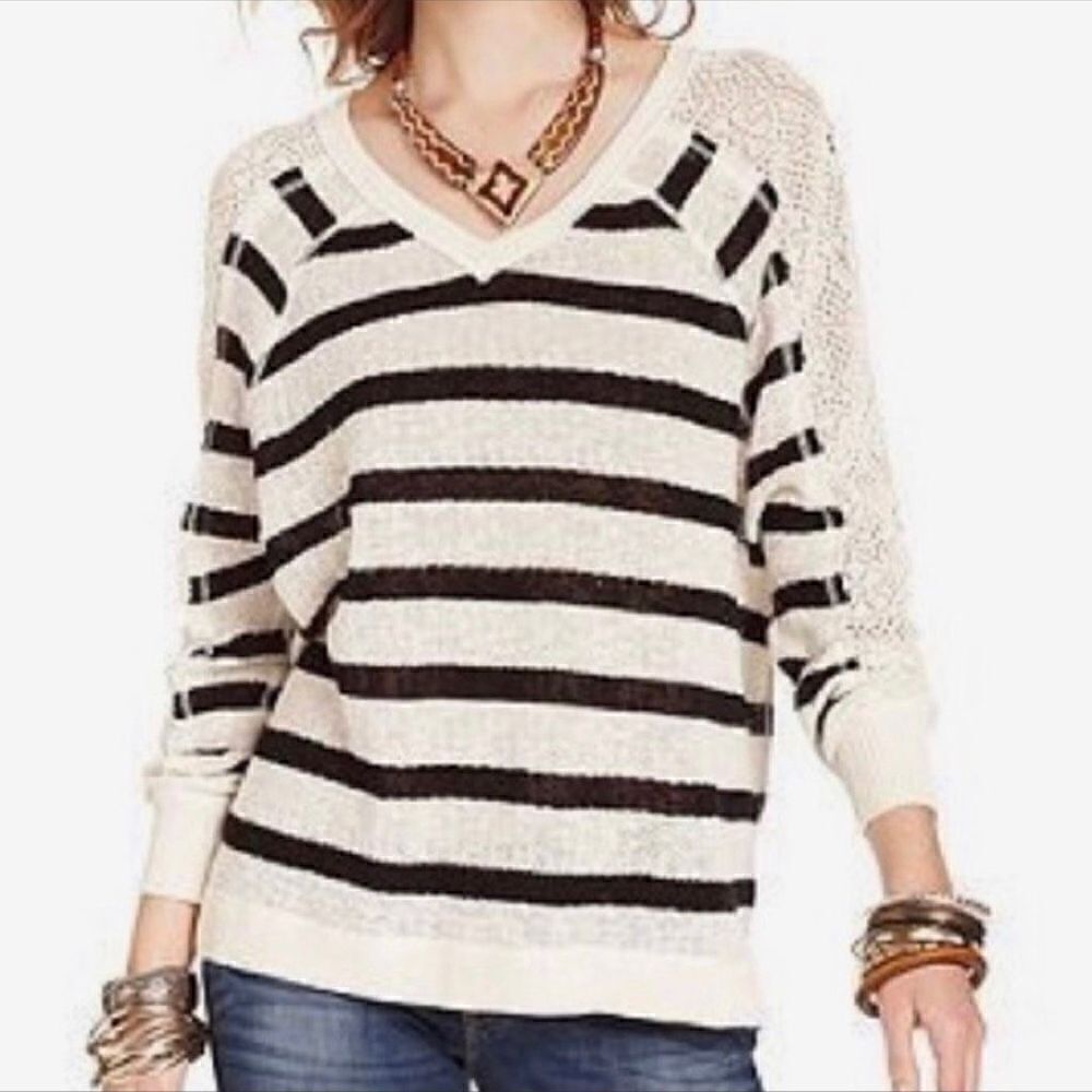 Free People We the Free Pullover Striped Lace Sleeves Knitted Sweater SXS